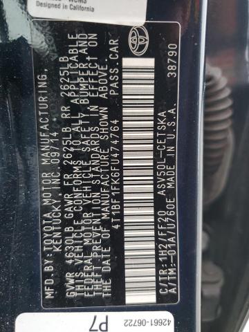 4T1BF1FK6FU474764 - 2015 TOYOTA CAMRY LE BLACK photo 12