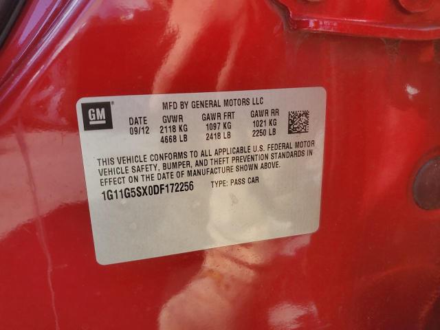 1G11G5SX0DF172256 - 2013 CHEVROLET MALIBU 3LT RED photo 12