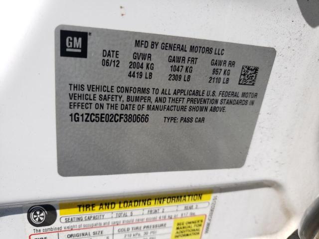 1G1ZC5E02CF380666 - 2012 CHEVROLET MALIBU 1LT 白色 照片 12