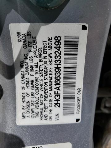 2HGFA16639H332498 - 2009 HONDA CIVIC LX-S 银色 照片 12