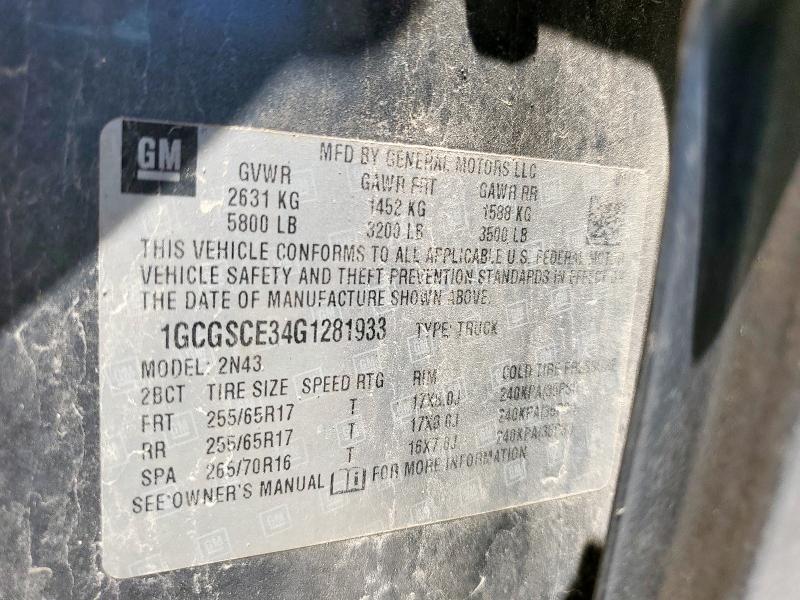 1GCGSCE34G1281933 - 2016 CHEVROLET COLORADO LT GRAY photo 13