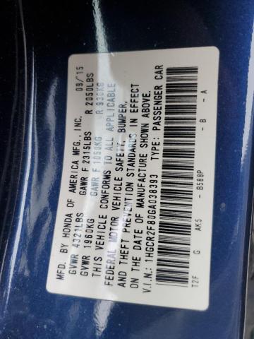 1HGCR2F80GA038393 - 2016 HONDA ACCORD EXL BLUE photo 12