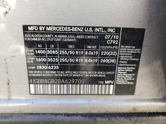 4JGBB8GB2BA629700 - 2011 MERCEDES-BENZ ML 350 4MATIC GRAY photo 13