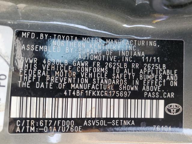 4T4BF1FKXCR175697 - 2012 TOYOTA CAMRY BASE მწვანე ფოტო 12