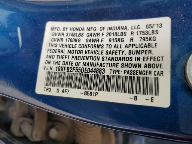 19XFB2F55DE044883 - 2013 HONDA CIVIC LX BLUE photo 12