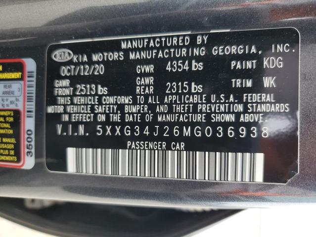 5XXG34J26MG036938 - 2021 KIA K5 EX CHARCOAL photo 12