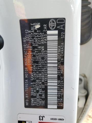 2T1BU4EE5CC826653 - 2012 TOYOTA COROLLA BASE WHITE photo 13