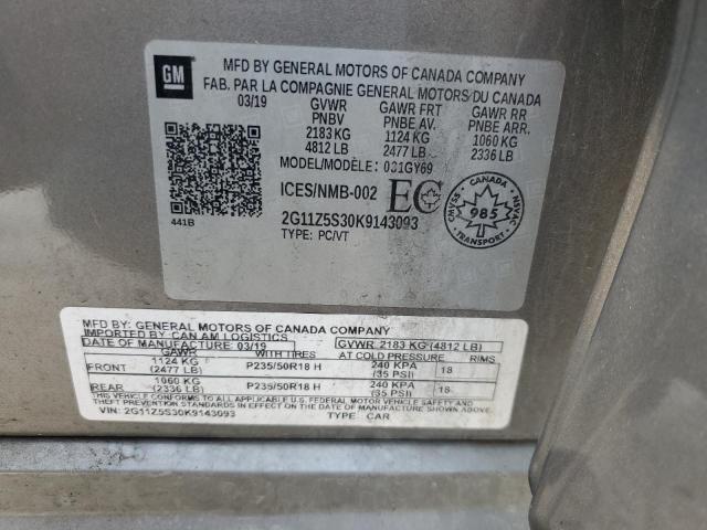 2G11Z5S30K9143093 - 2019 CHEVROLET IMPALA LT GRAY photo 12