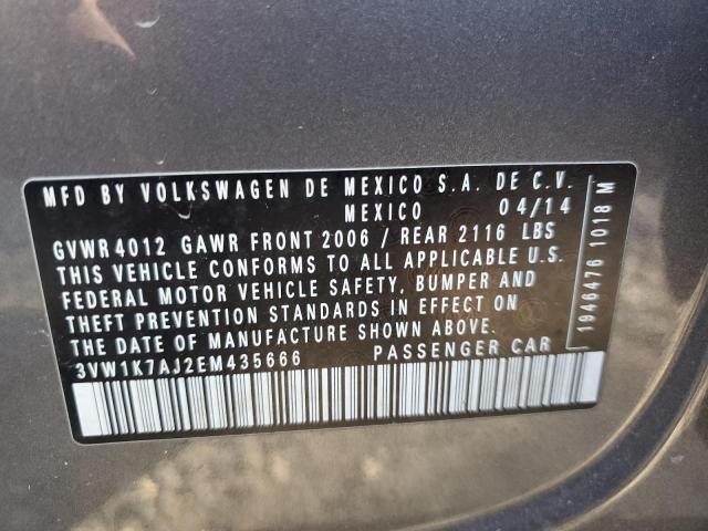 3VW1K7AJ2EM435666 - 2014 VOLKSWAGEN JETTA BASE 灰色 照片 12