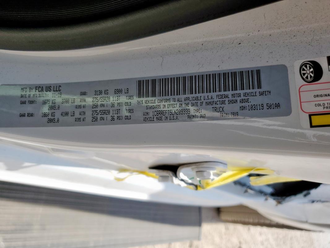 1C6RREFT5LN209339 - 2020 RAM 1500 BIG HORN/LONE STAR WHITE photo 13