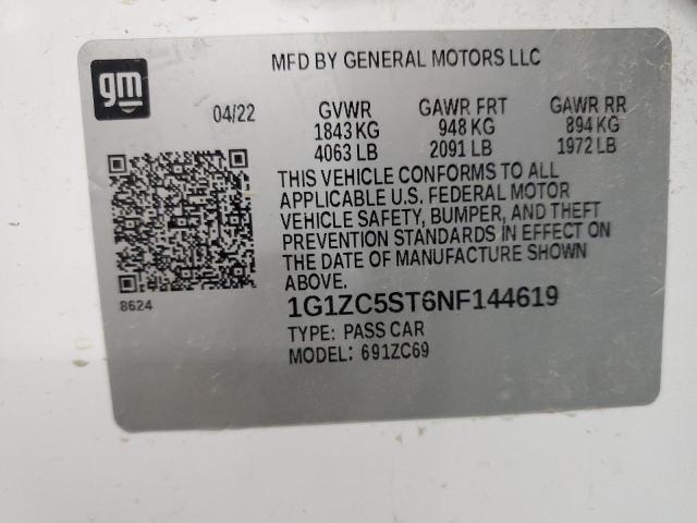 1G1ZC5ST6NF144619 - 2022 CHEVROLET MALIBU LS WHITE photo 13