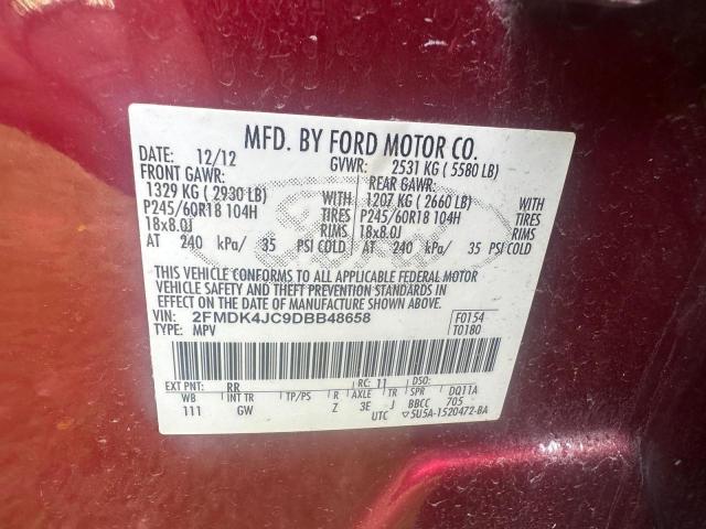 2FMDK4JC9DBB48658 - 2013 FORD EDGE SEL BURGUNDY photo 10