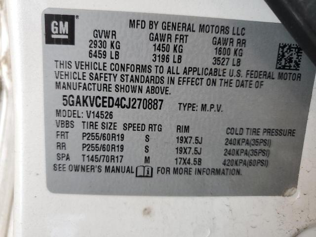 5GAKVCED4CJ270887 - 2012 BUICK ENCLAVE Սպիտակ լուսանկար 13