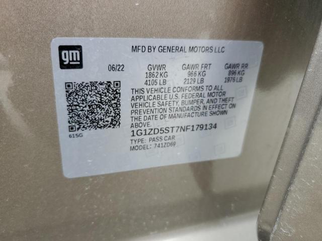 1G1ZD5ST7NF179134 - 2022 CHEVROLET MALIBU LT TAN photo 12