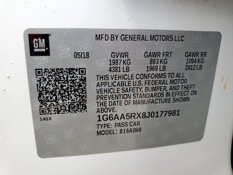 1G6AA5RX8J0177981 - 2018 CADILLAC ATS أبيض صورة 12