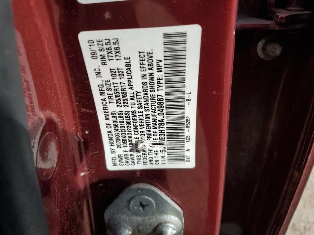 5J6RE3H78AL049887 - 2010 HONDA CR-V EXL BURGUNDY photo 14