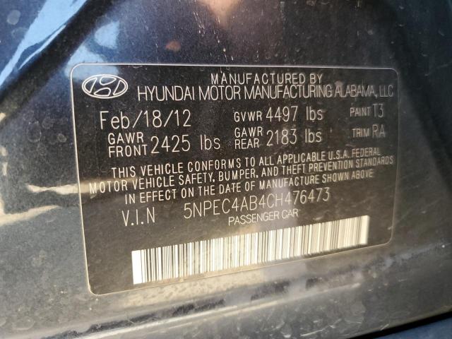 5NPEC4AB4CH476473 - 2012 HYUNDAI SONATA SE BLACK photo 12