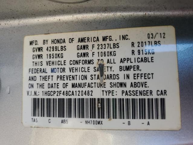 1HGCP2F48CA120482 - 2012 HONDA ACCORD LXP SILVER photo 13