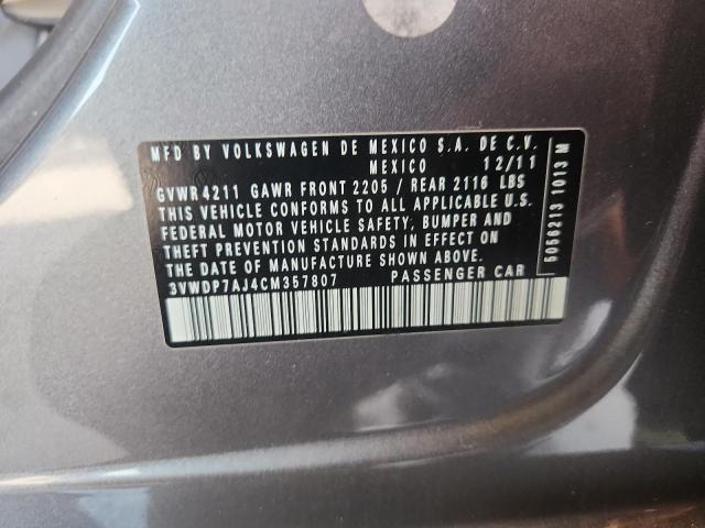3VWDP7AJ4CM357807 - 2012 VOLKSWAGEN JETTA SE Gris foto 12