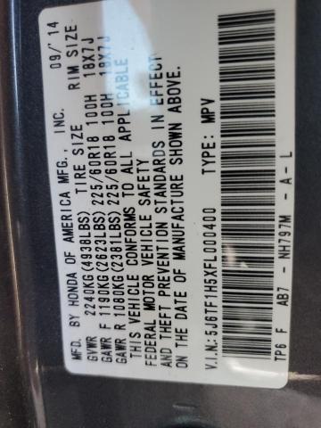 5J6TF1H5XFL000400 - 2015 HONDA CROSSTOUR EXL ნაცრისფერი ფოტო 13