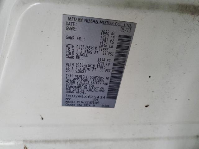 5N1AR2MN3DC675434 - 2013 NISSAN PATHFINDER S WHITE photo 13