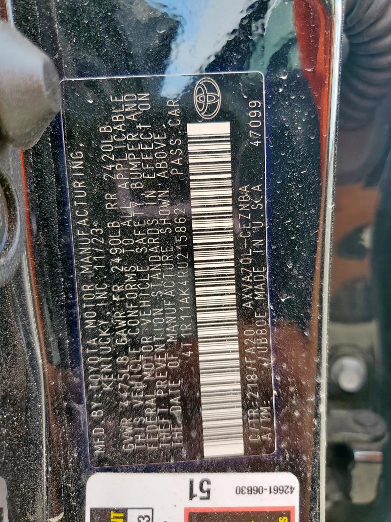 4T1R11AK4RU215862 - 2024 TOYOTA CAMRY LE BLACK photo 12