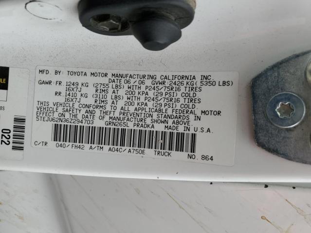 5TEJU62N36Z294703 - 2006 TOYOTA TACOMA DOUBLE CAB PRERUNNER WHITE photo 13