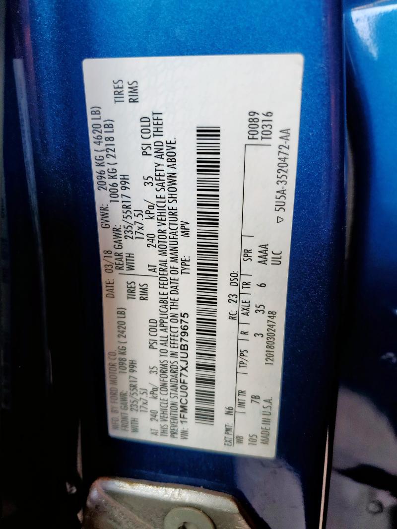 1FMCU0F7XJUB79675 - 2018 FORD ESCAPE S BLUE photo 13