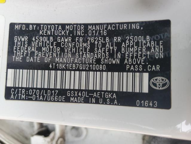 4T1BK1EB7GU210080 - 2016 TOYOTA AVALON XLE 白色 照片 12