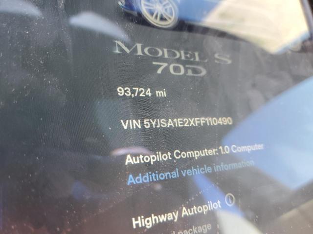 5YJSA1E2XFF110490 - 2015 TESLA MODEL S Կապույտ լուսանկար 9