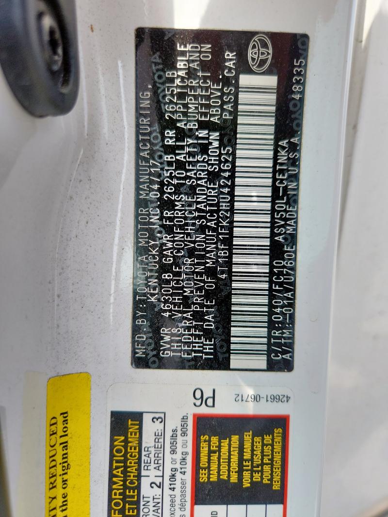 4T1BF1FK2HU424625 - 2017 TOYOTA CAMRY LE WHITE photo 12