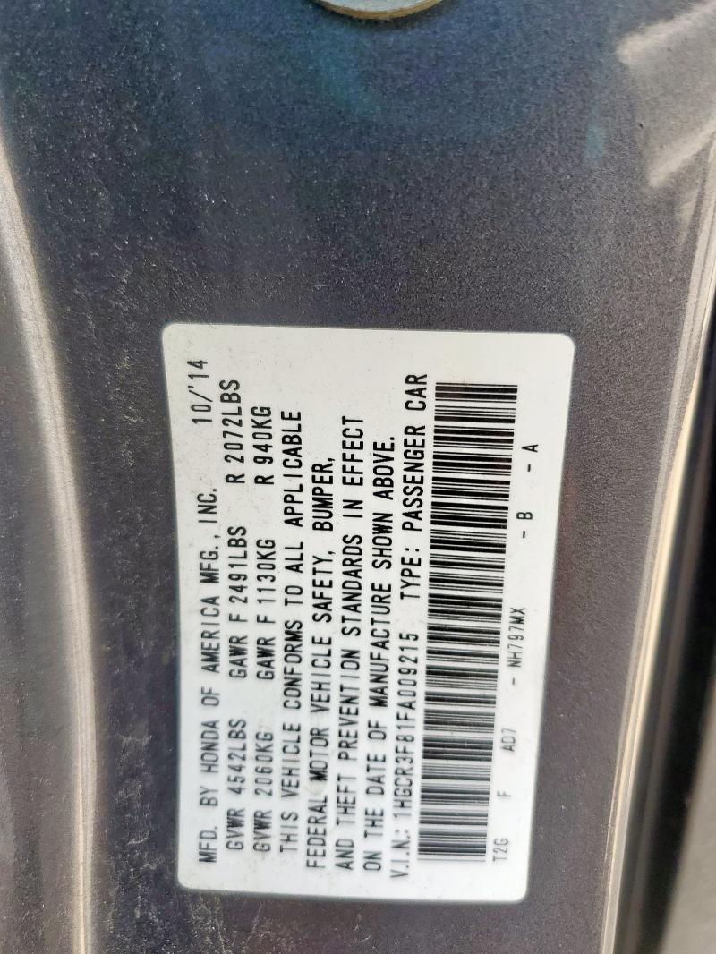 1HGCR3F81FA009215 - 2015 HONDA ACCORD EXL 灰色 照片 12