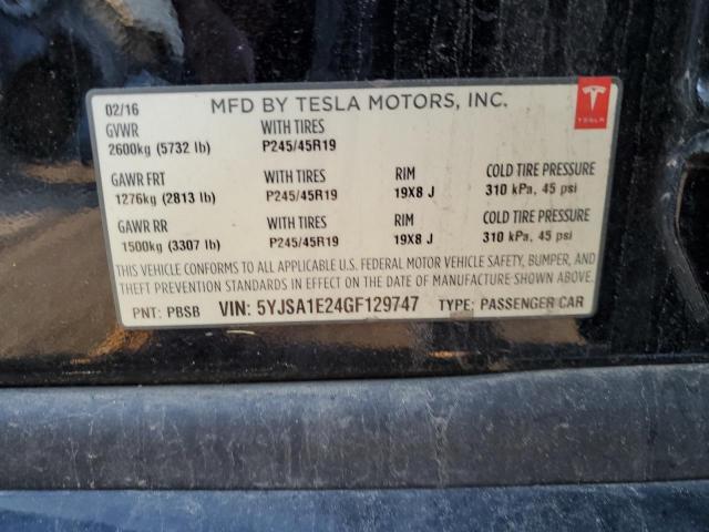 5YJSA1E24GF129747 - 2016 TESLA MODEL S 黑色 照片 12