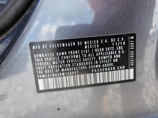 3VWC57BU3KM128897 - 2019 VOLKSWAGEN JETTA S GRAY photo 12