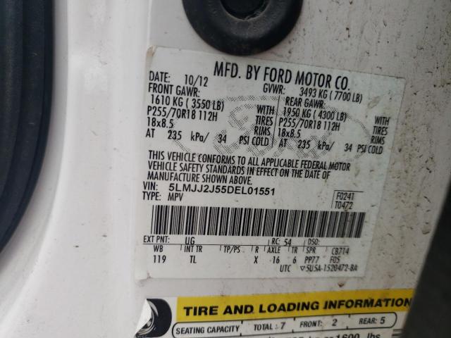 5LMJJ2J55DEL01551 - 2013 LINCOLN NAVIGATOR თეთრი ფოტო 13