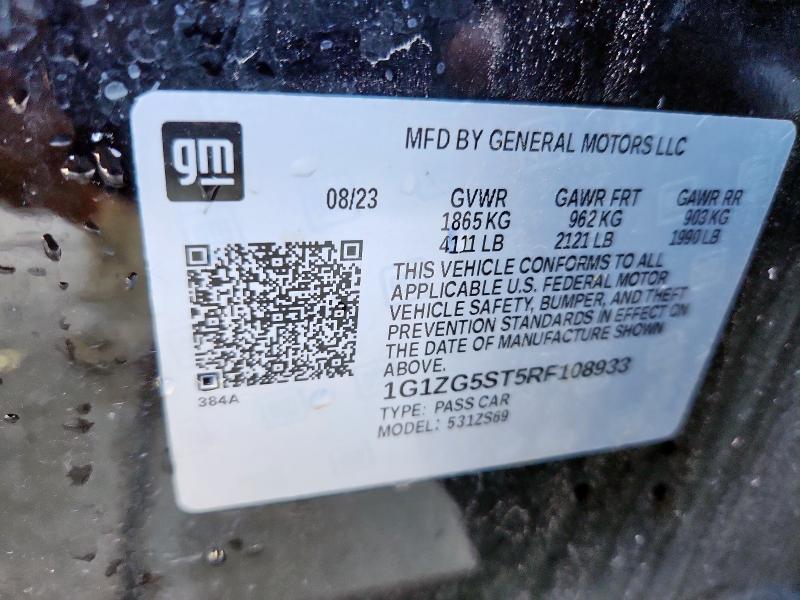 1G1ZG5ST5RF108933 - 2024 CHEVROLET MALIBU RS BLACK photo 12