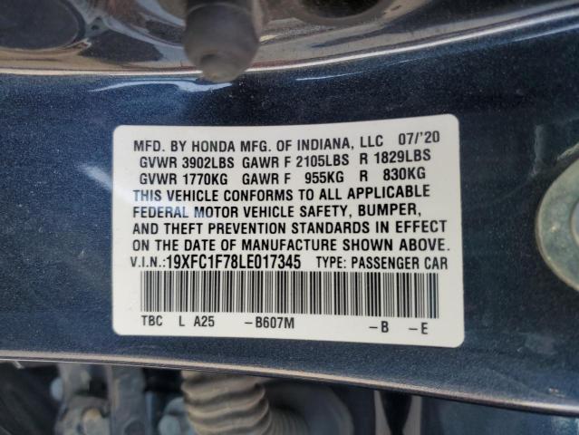 19XFC1F78LE017345 - 2020 HONDA CIVIC EXL Mavi foto 12