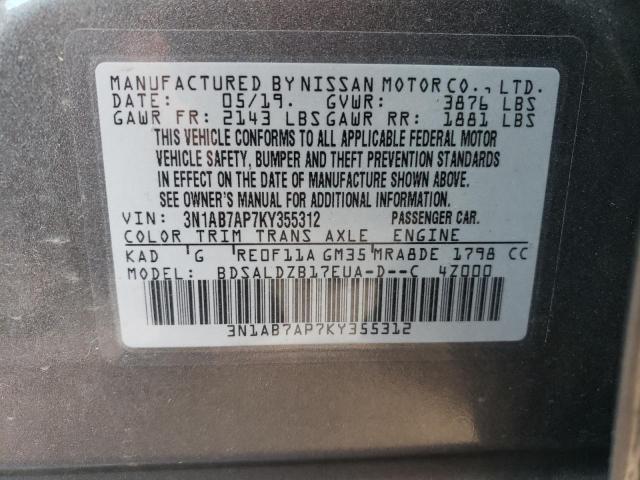 3N1AB7AP7KY355312 - 2019 NISSAN SENTRA S GRAY photo 13