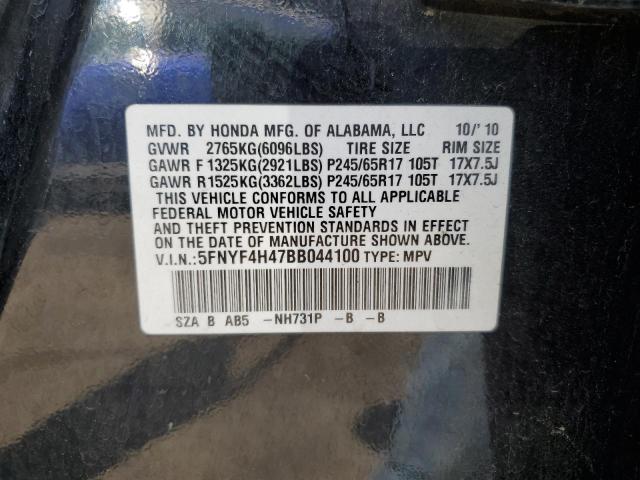 5FNYF4H47BB044100 - 2011 HONDA PILOT EX BLACK photo 12