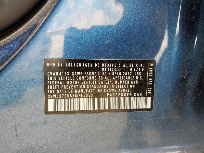 3VWCB7BU5KM255353 - 2019 VOLKSWAGEN JETTA S BLUE photo 12