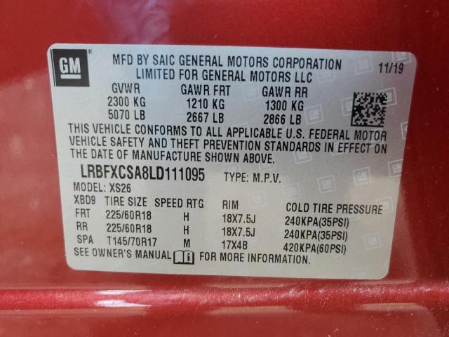 LRBFXCSA8LD111095 - 2020 BUICK ENVISION ESSENCE RED photo 13