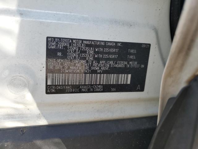 2T3W1RFV5MC161431 - 2021 TOYOTA RAV4 XLE WHITE photo 13