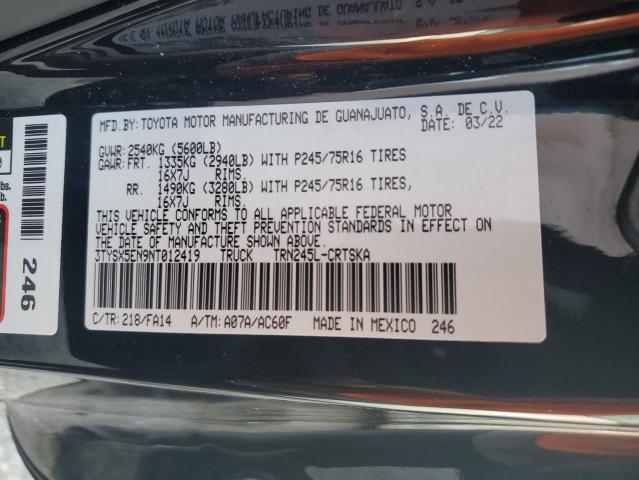 3TYSX5EN9NT012419 - 2022 TOYOTA TACOMA ACCESS CAB შავი ფოტო 12