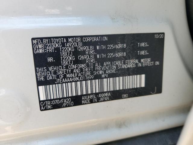 JTEAAAAHXMJ017699 - 2021 TOYOTA VENZA LE 白色 照片 12