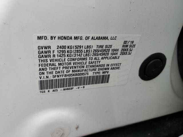 5FNYF8H05KB009575 - 2019 HONDA PASSPORT ELITE Blanc photo 13