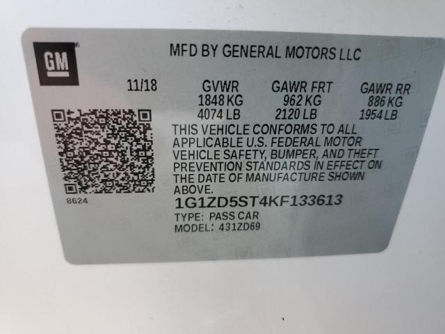 1G1ZD5ST4KF133613 - 2019 CHEVROLET MALIBU LT WHITE photo 13