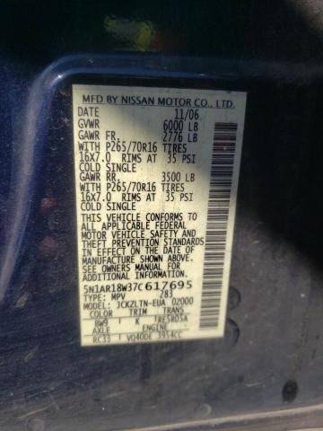 5N1AR18W37C617695 - 2007 NISSAN PATHFINDER LE 蓝色 照片 12