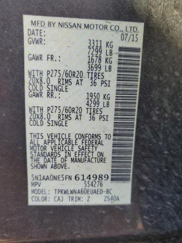 5N1AA0NE5FN614989 - 2015 NISSAN ARMADA PLATINUM 棕色 照片 13