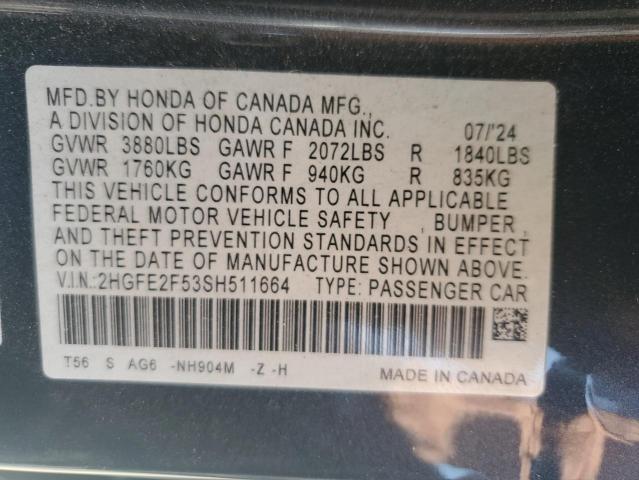 2HGFE2F53SH511664 - 2025 HONDA CIVIC SPORT 石墨色 照片 13