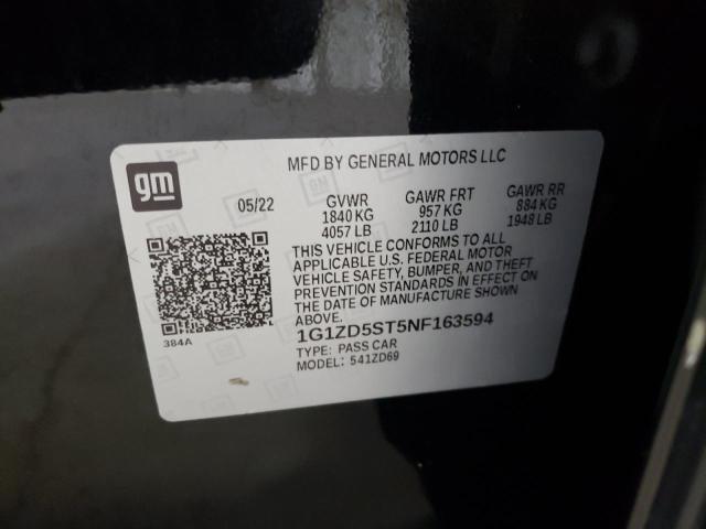 1G1ZD5ST5NF163594 - 2022 CHEVROLET MALIBU LT BLACK photo 12